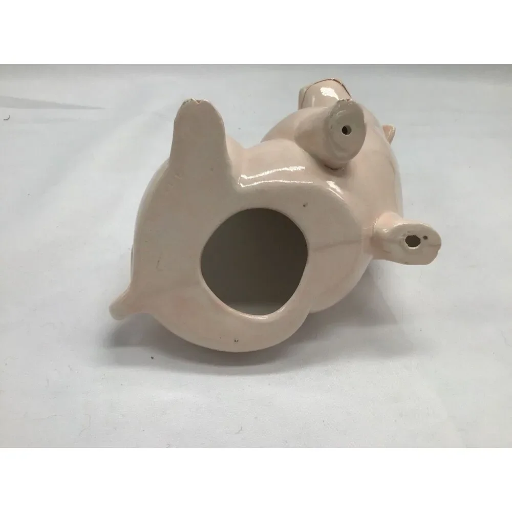 Smiling Happy Pink Pig Ceramic Porcelain Figurine 6 Inch Crazing Farmhouse